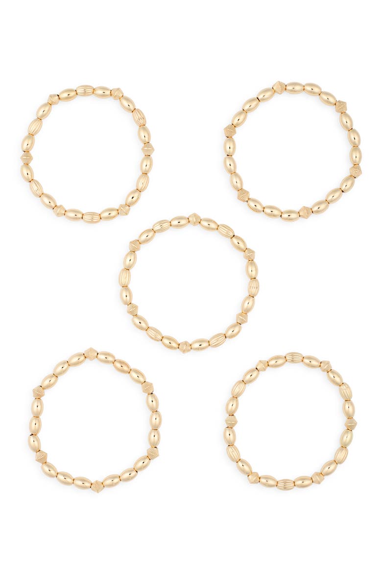 5-Pack Beaded Stretch Bracelets, Main, color, GOLD
