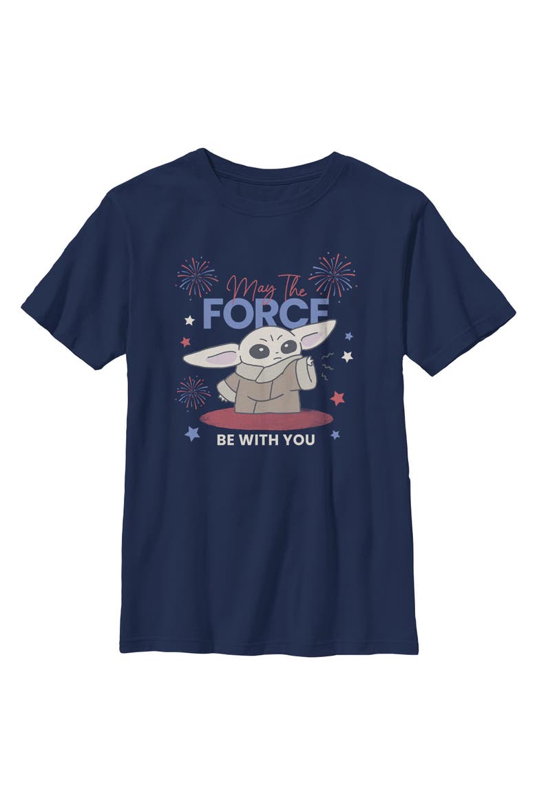 Boy's Star Wars The Mandalorian The Fireworks Be With You  Graphic T-Shirt, Main, color, Navy Blue