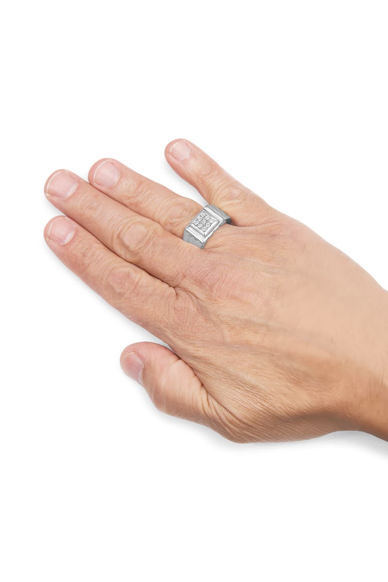 Silver Diamond Accent Ridged Band Gentlemen's Fashion Ring, Alternate, color, Silver