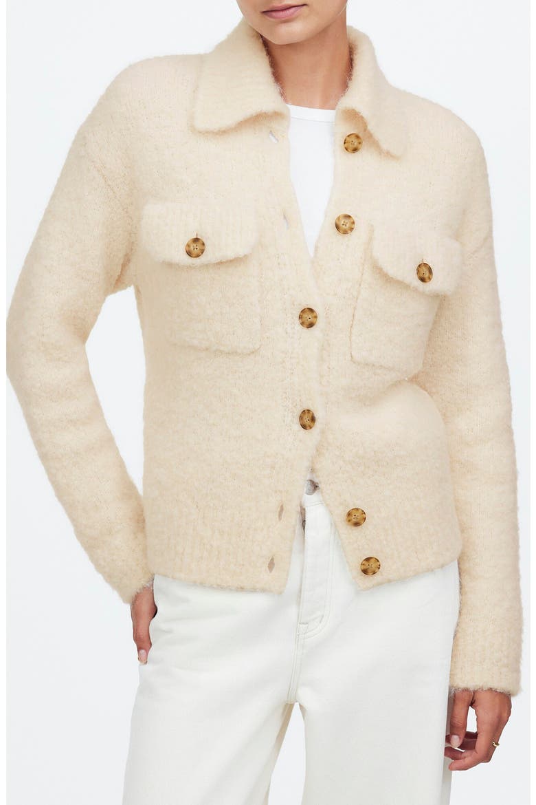 Bouclé Knit Wool & Alpaca Sweater Jacket, Main, color, ALABASTER