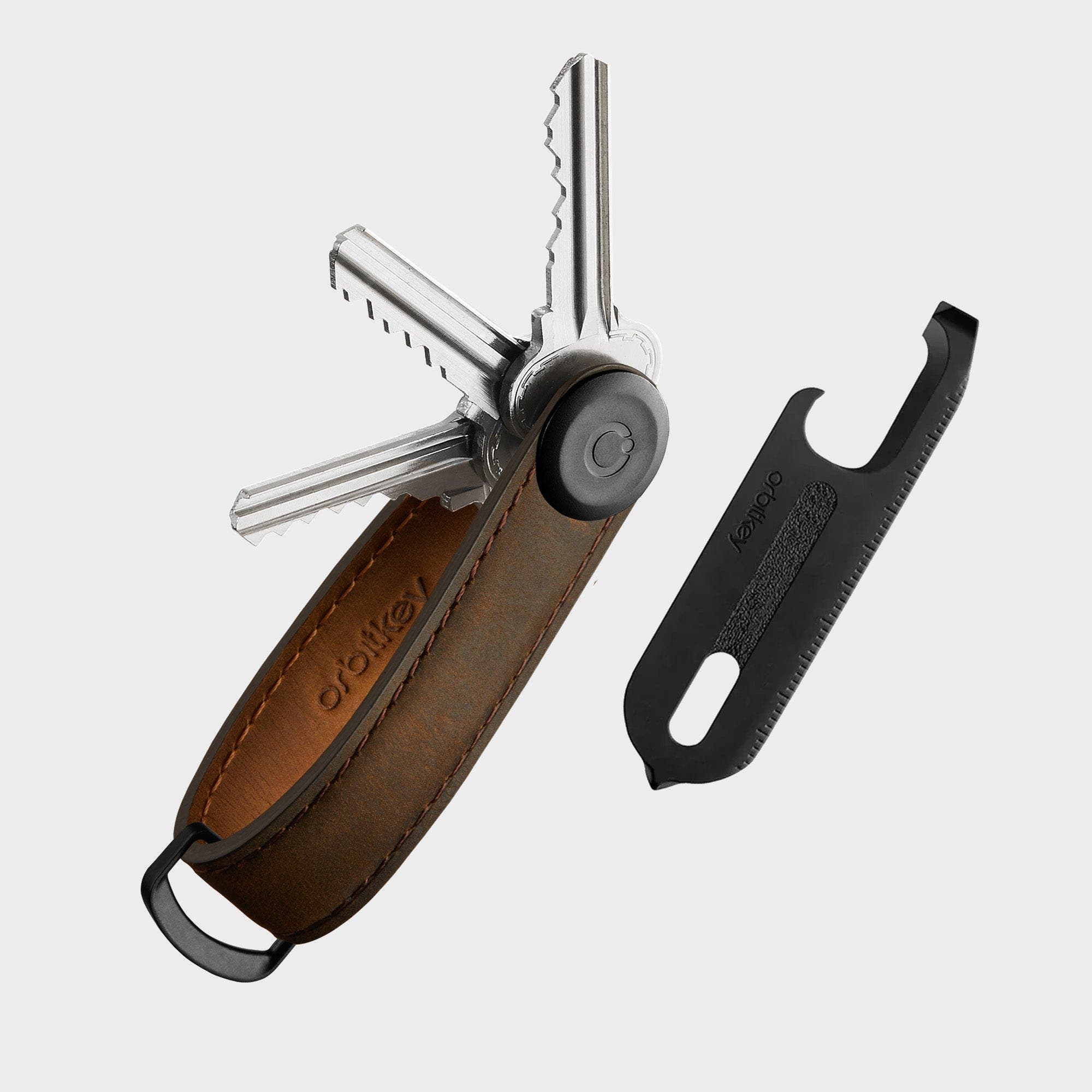 Orbitkey CrazyHorse Key Organiser + Multitool v2 Set, Alternate, color, Oak Brown
