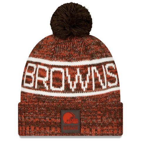 Men's New Era Orange Cleveland Browns 2025 Sideline Cold Weather Cuffed Knit Hat with Pom