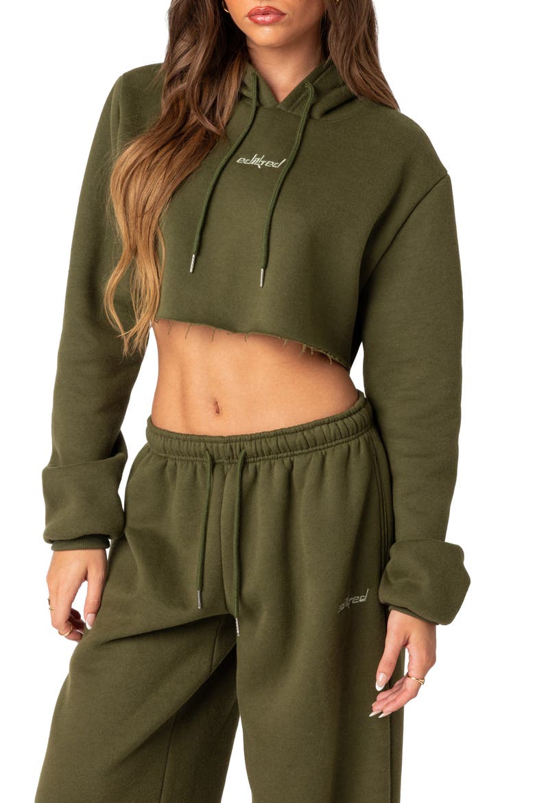 Breanna Cotton Blend Crop Hoodie, Alternate, color, OLIVE