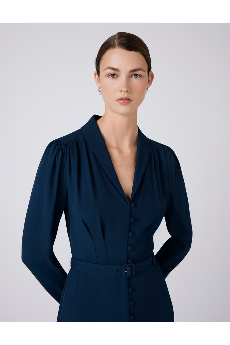 Elena Crepe Button Through Midi Dress, Alternate, color, Navy