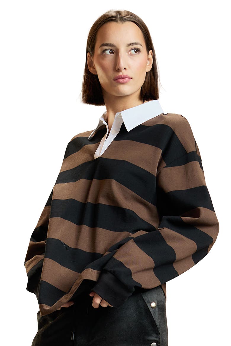 Striped Cotton Rugby Shirt, Alternate, color, Black
