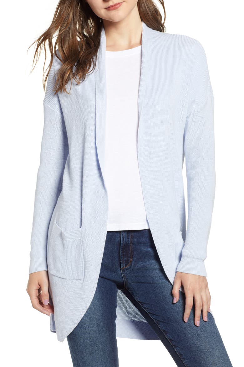 Stitch Curve Hem Cardigan, Main, color, BLUE FEATHER