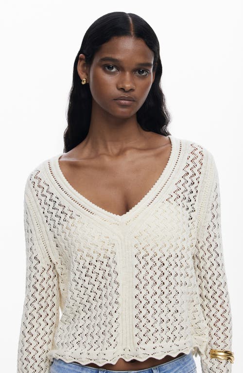 Desigual Open Stitch V-neck Sweater In Ivory