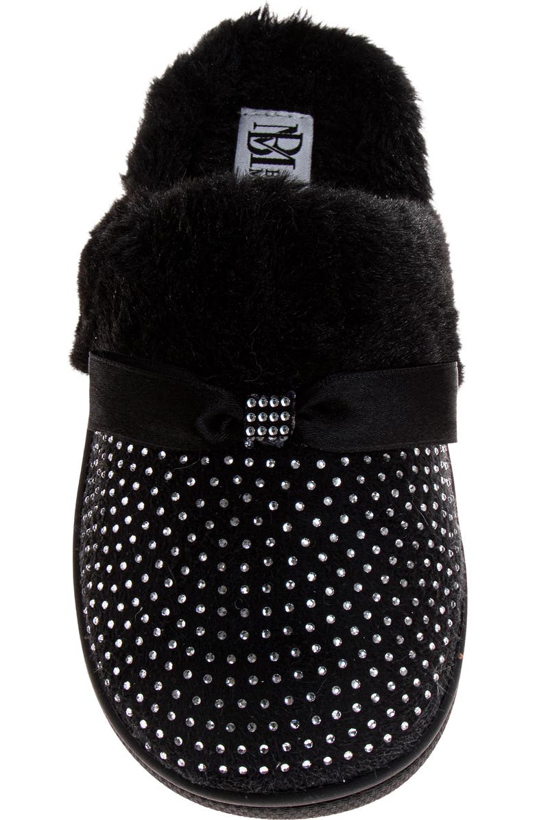 BADGLEY MISCHKA Faux Fur Rhinestone Scuff Slipper, Alternate, color, Black