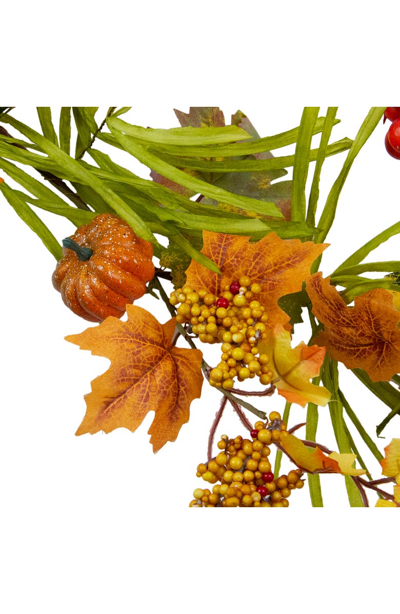 Northlight Mini Pumpkins and Berry Clusters Artificial Fall Harvest Garland - 5' x 10" - Green and Orange, Alternate, color, Orange