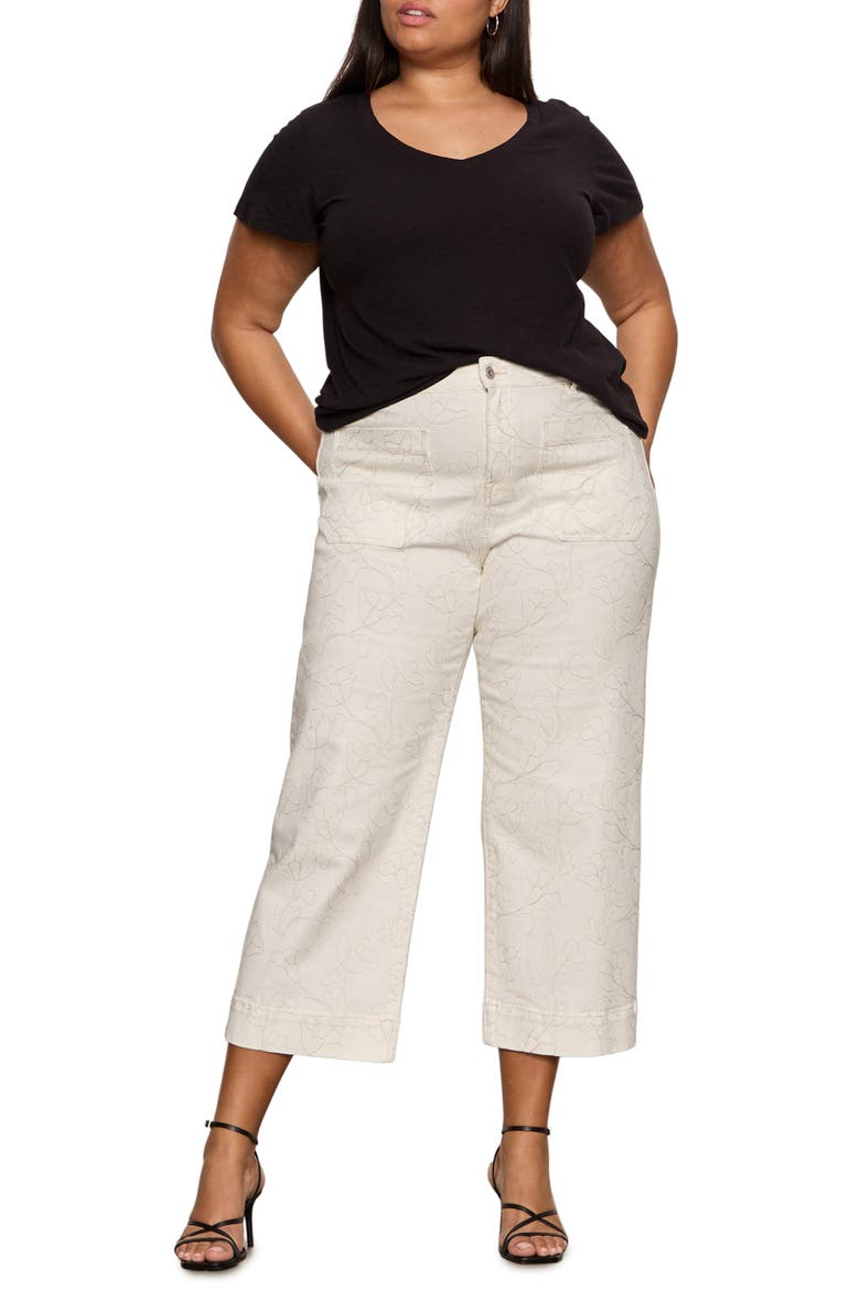The Marine Embroidered Crop Wide Leg Jeans, Alternate, color, CHALK WHITE