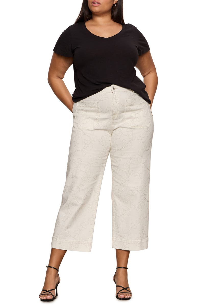 Sanctuary The Marine Embroidered Crop Wide Leg Jeans, Alternate, color, Chalk White