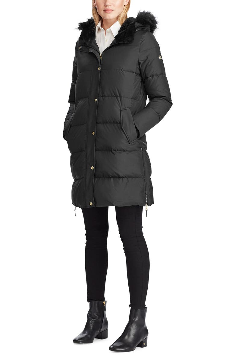 Lauren Ralph Lauren Faux Fur Trim Quilted Hooded Down & Feather Parka, Alternate, color, 