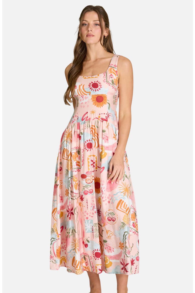 Print Fit & Flare Midi Dress, Alternate, color, BLUSH MULTI