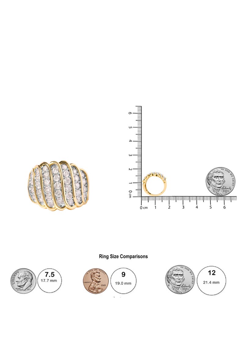 14K Yellow Gold Plated Silver 2.00 Cttw Diamond Multi Row Band Ring, Alternate, color, Yellow
