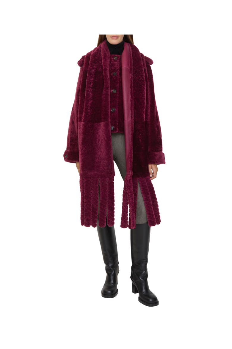 Detachable Scarf Shearling Jacket, Alternate, color, Ruby red