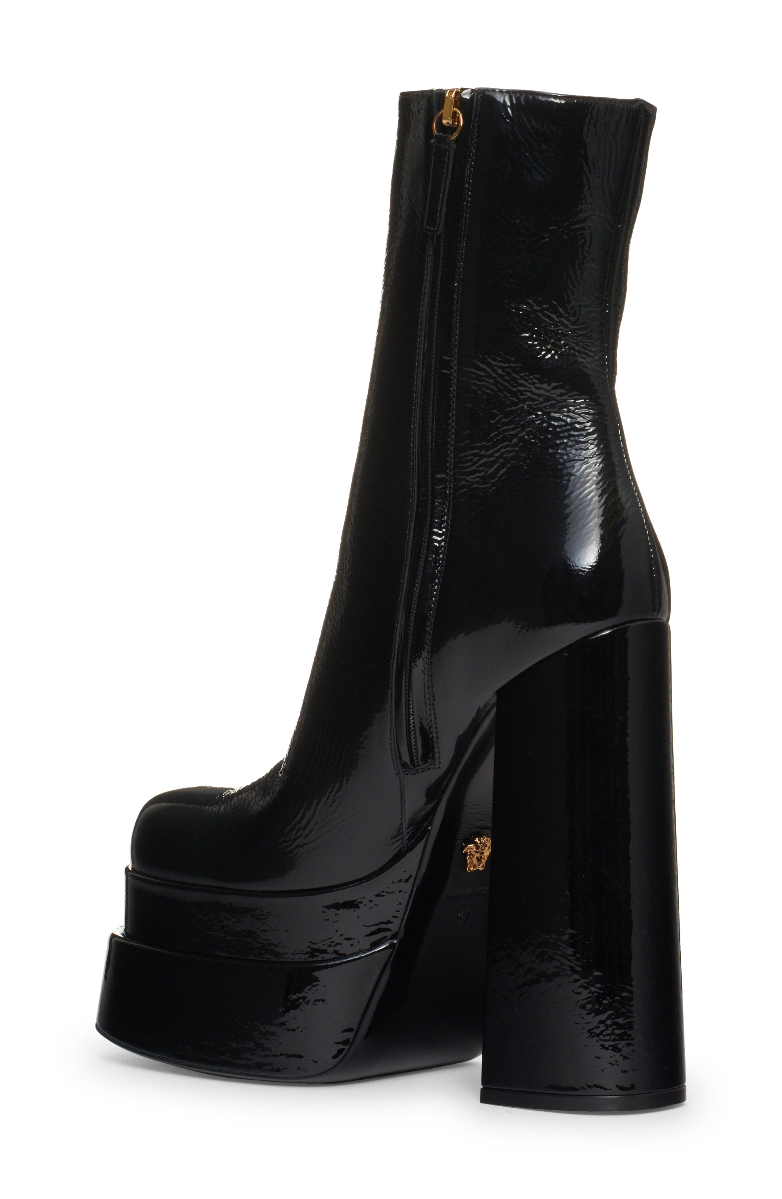 Versace Patent Leather Platform Bootie, Alternate, color, 