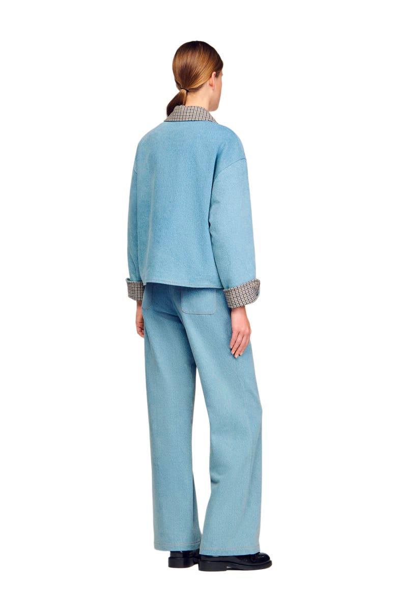 SANDRO Plaid collar denim jacket, Alternate, color, Blue Jean