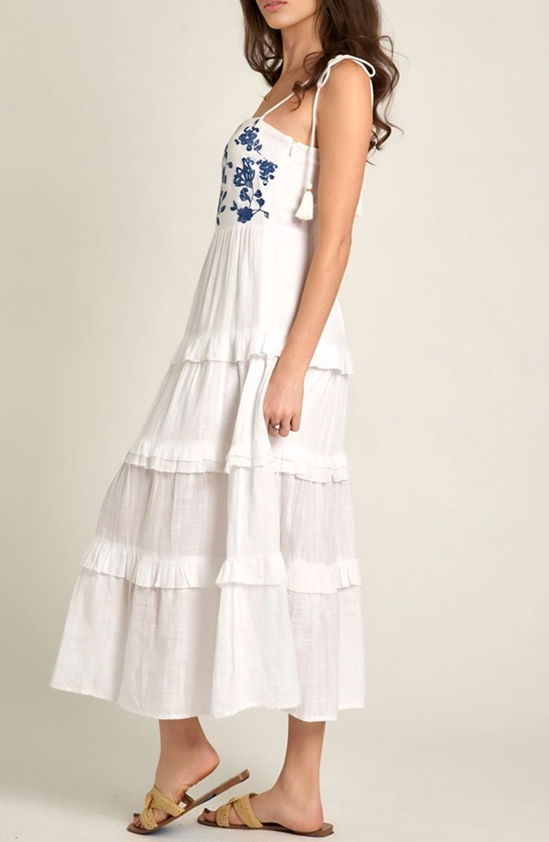 Knit and Lounge Tiered Maxi Dress with Embroidered Bodice, Alternate, color, 
