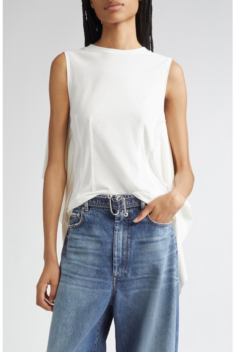 Cera Draped Mixed Media Sleeveless Top, Main, color, BIANCO
