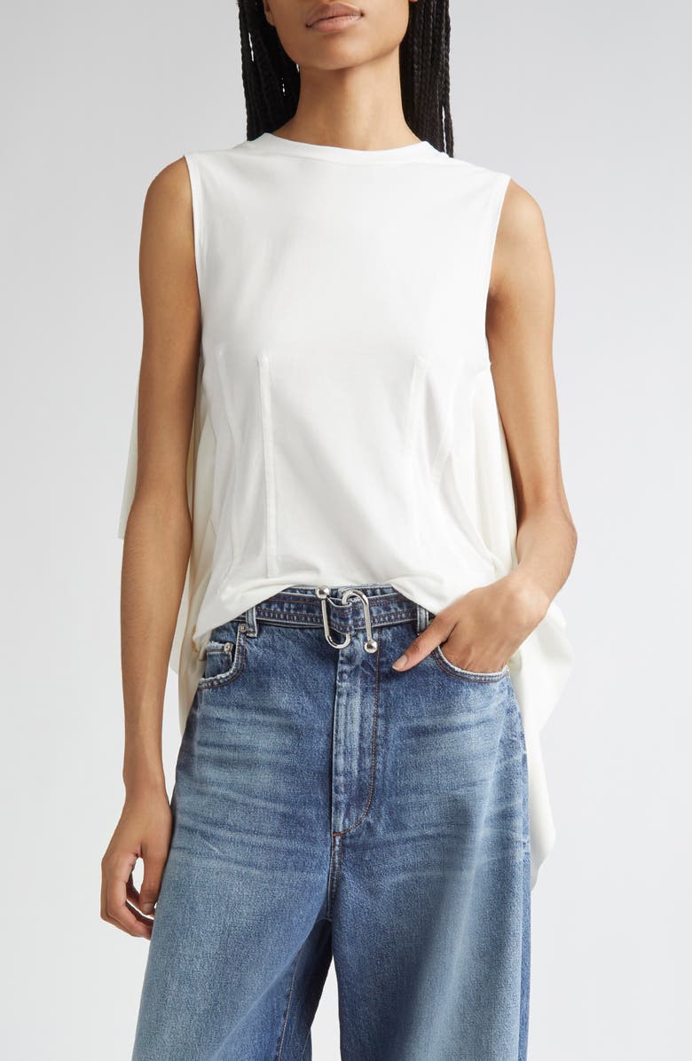 SPORTMAX Cera Draped Mixed Media Sleeveless Top, Main, color, Bianco