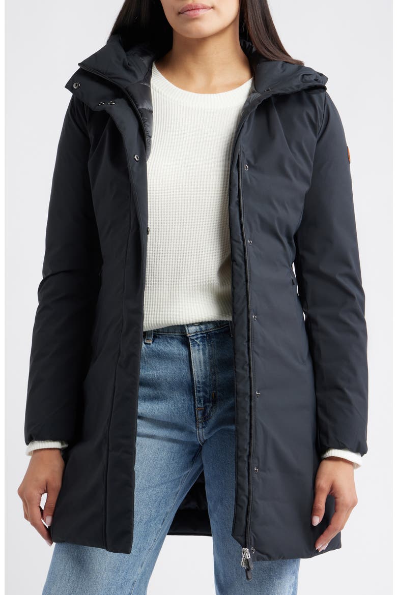 Leyla Water Resistant Recycled Polyester Hooded Coat, Alternate, color, BLACK