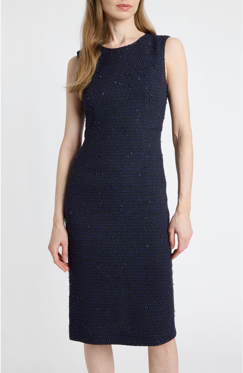 Santorelli Britta Midi Sheath Dress in Luxury Tweed, Alternate, color, Midnight