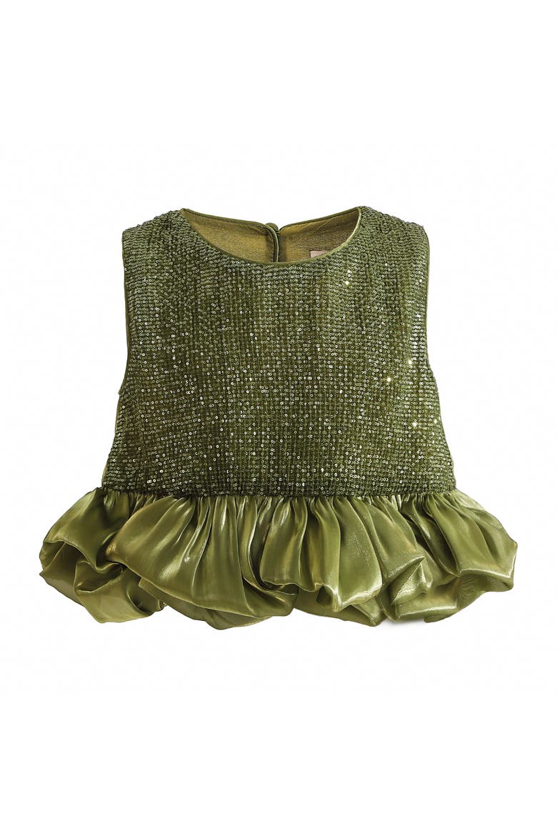Evadelle Satin Ruffle Skirt Set, Alternate, color, Olive Green