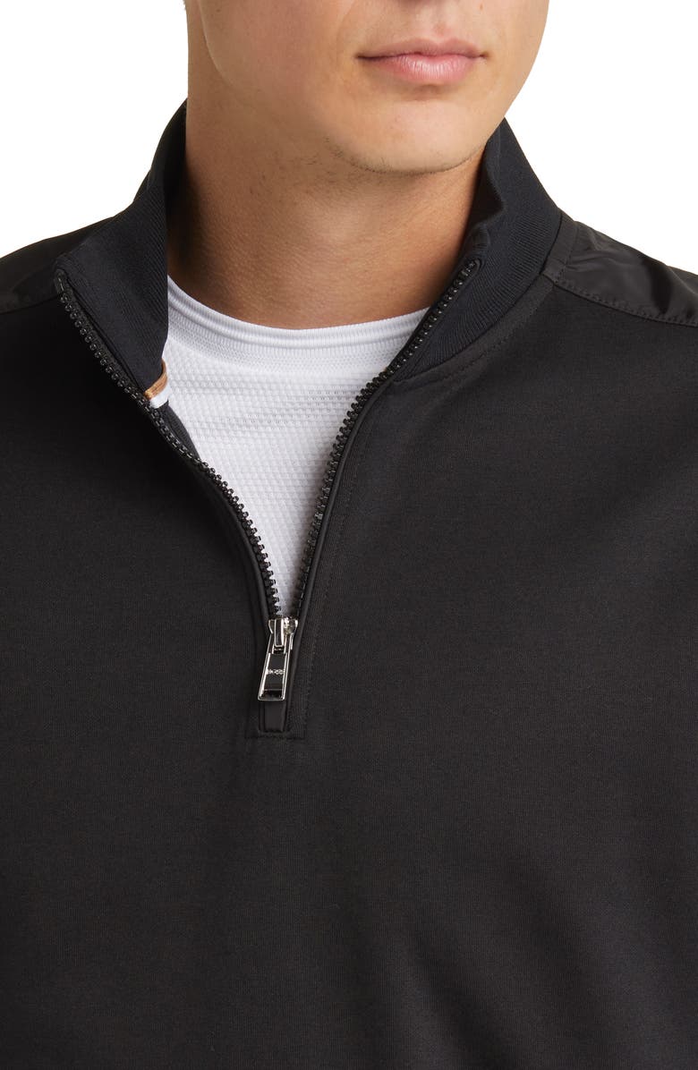 BOSS Sidney Half Zip Cotton Blend Pullover, Alternate, color, Black