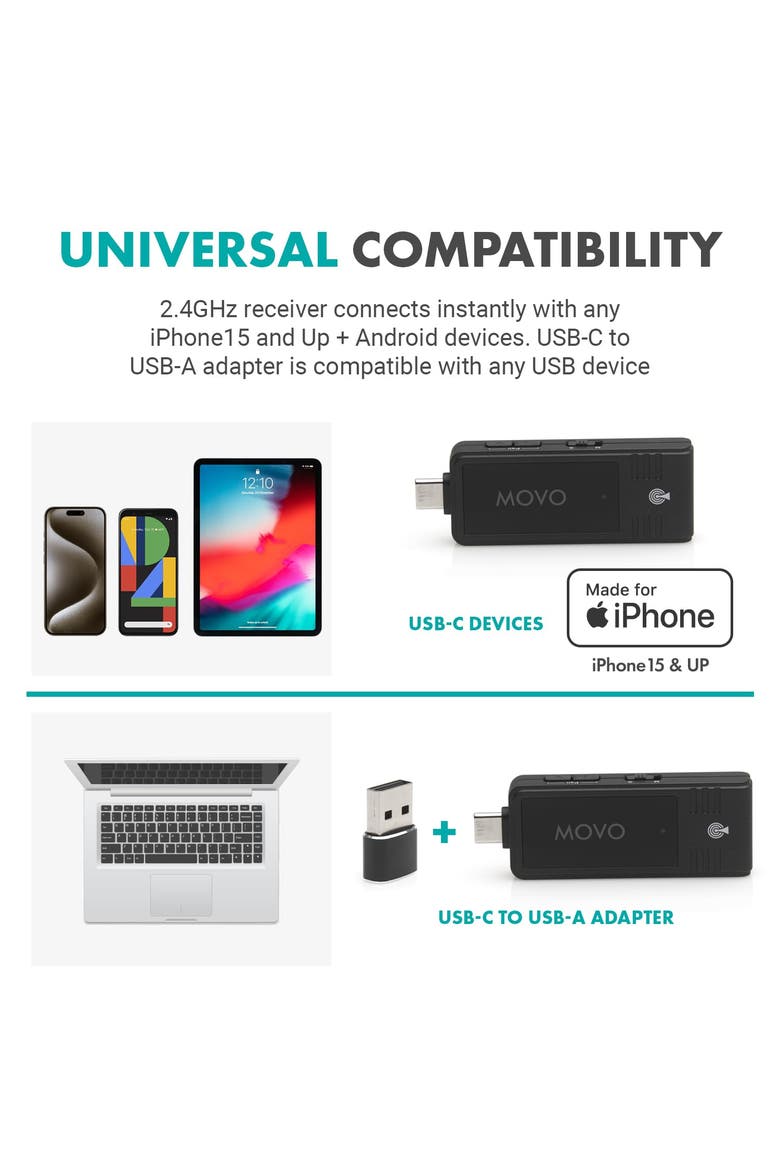 Wireless USB-C Microphone System for Android and iPhone 15 and Up, Alternate, color, Black