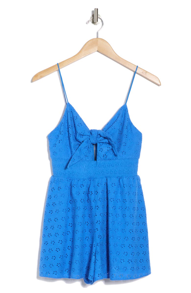 Alice + Olivia Freida Tie Front Romper, Alternate, color, French Blue