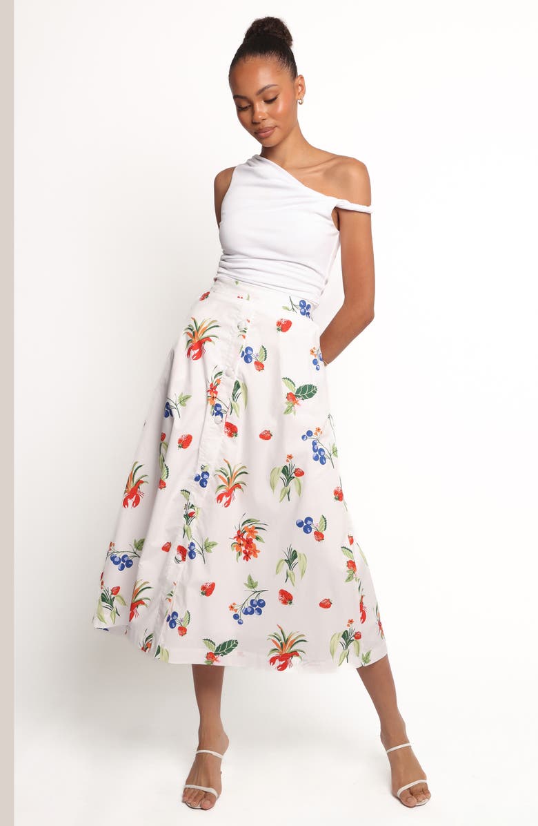 Petal & Pup Geneva Cotton Midi Skirt, Alternate, color, Off White/ Red