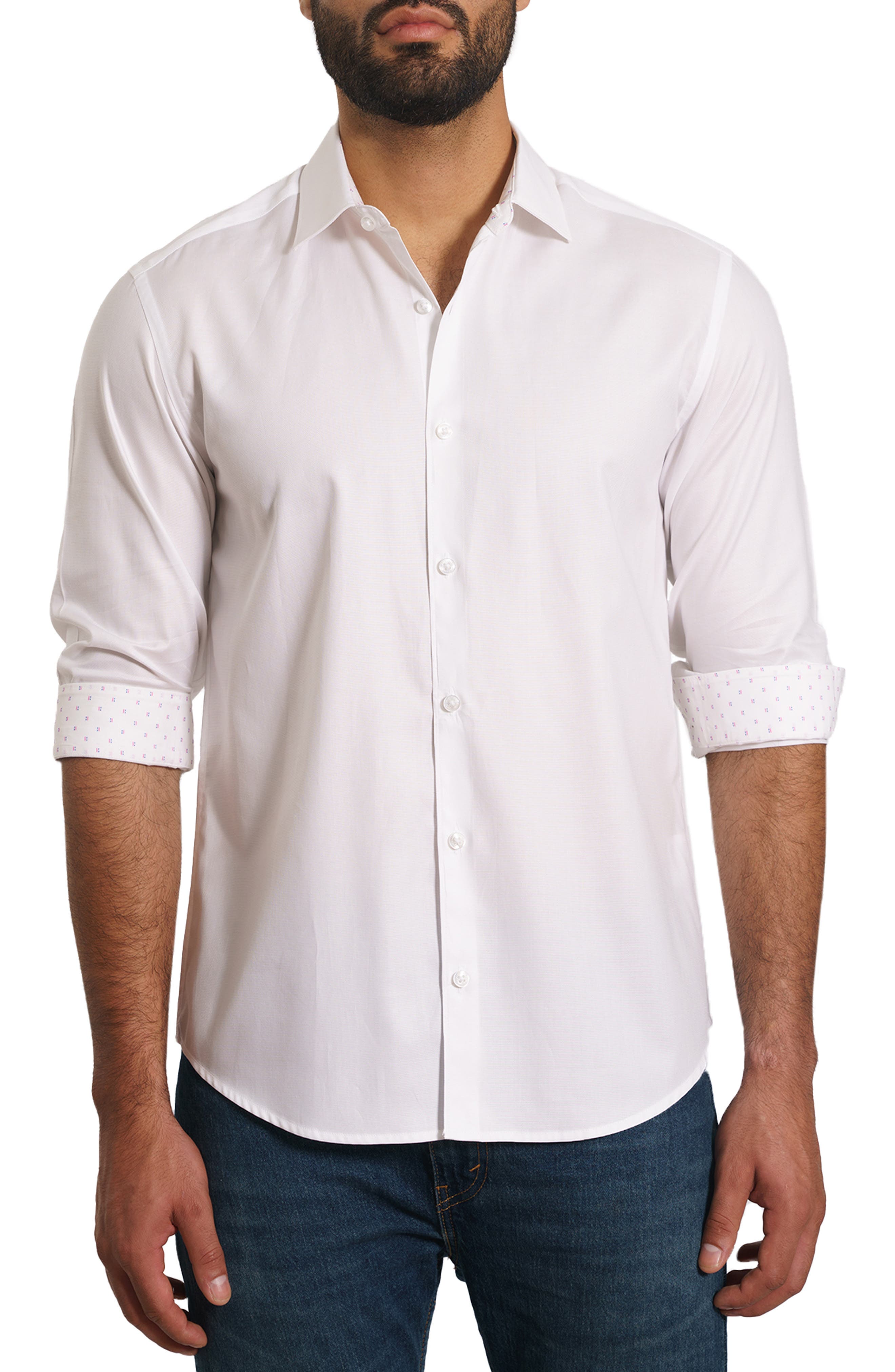 Jared Lang Trim Fit Solid Pima Cotton Button-Up Shirt