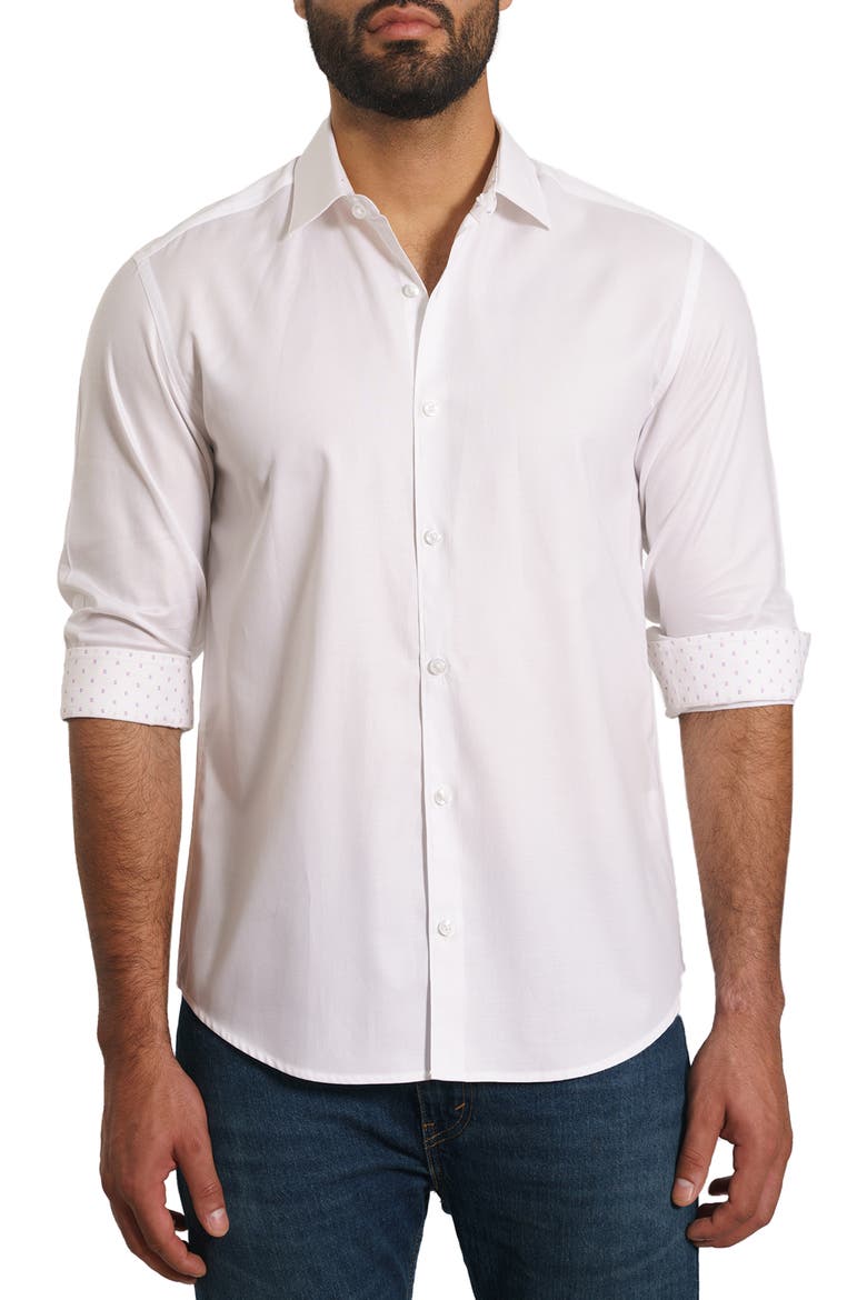 Trim Fit Solid Pima Cotton Button-Up Shirt, Main, color, WHITE