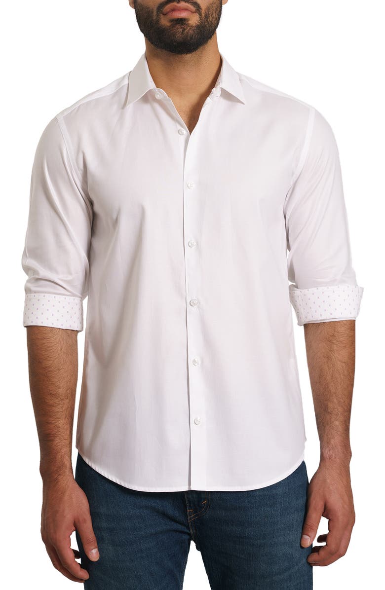 Jared Lang Trim Fit Solid Pima Cotton Button-Up Shirt, Main, color, White