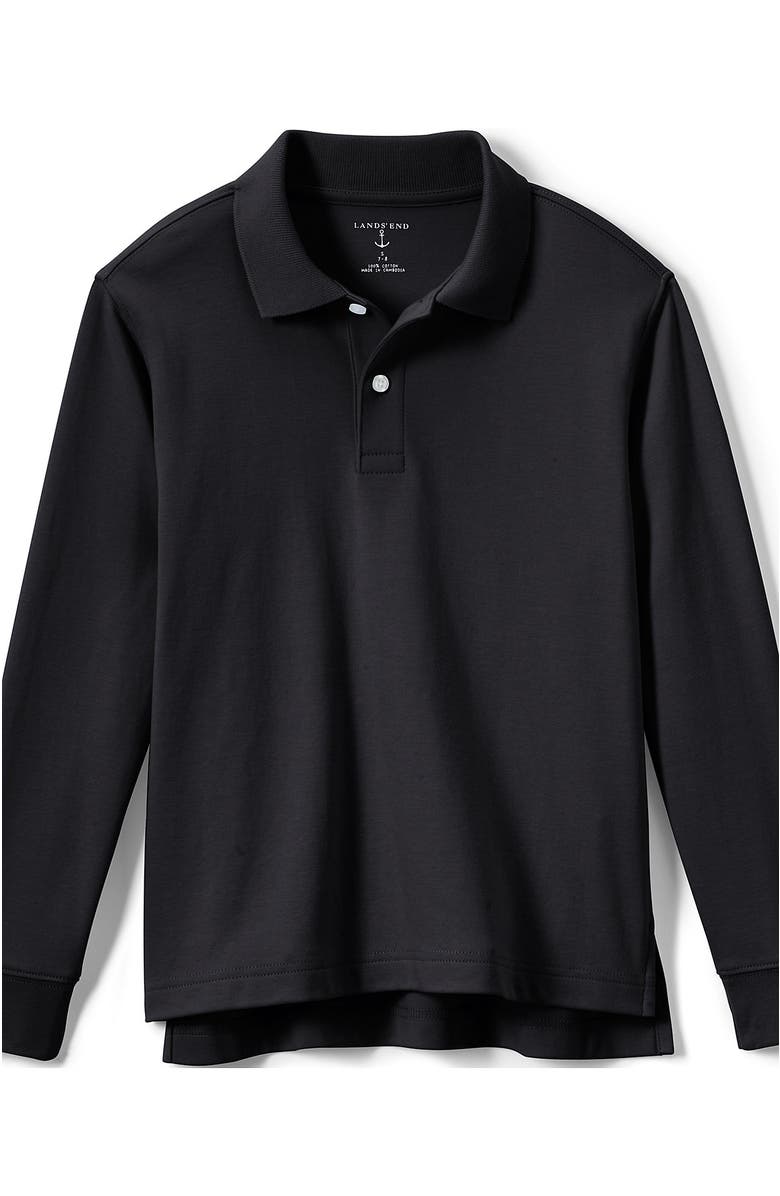 Lands' End School Uniform Kids Long Sleeve Interlock Polo Shirt, Alternate, color, Black