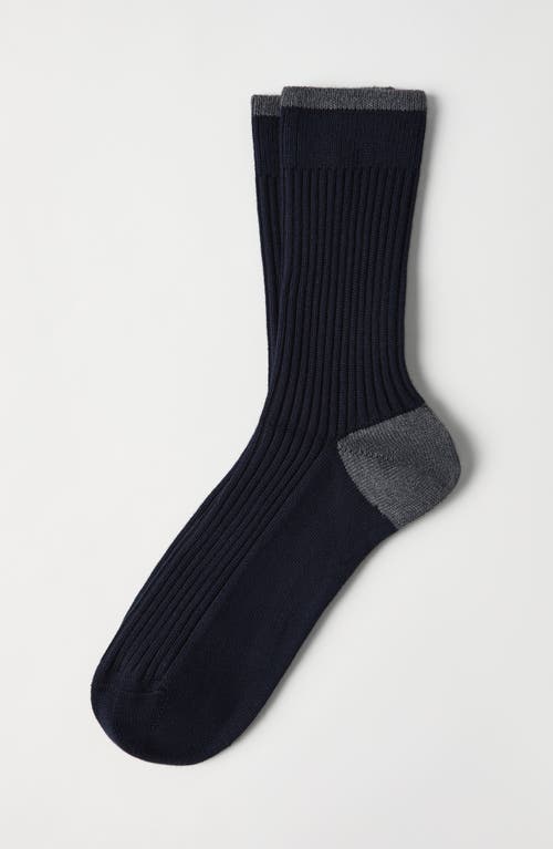 Brunello Cucinelli Cotton Ribbed Mid-calf Socks In Blue