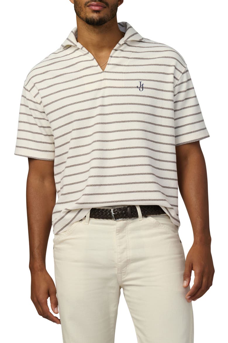 Mariner Stripe Textured Cotton Blend Johnny Collar Polo, Main, color, MOREL STRIPE