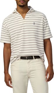 Joe's Mariner Stripe Textured Cotton Blend Johnny Collar Polo