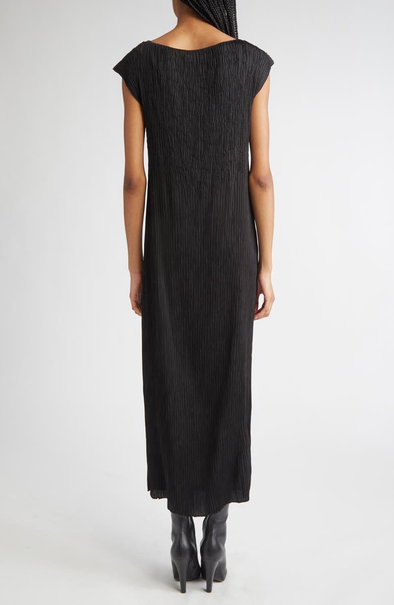 Lafayette 148 New York Smocked Plissé Cap Sleeve Dress, Alternate, color, Black