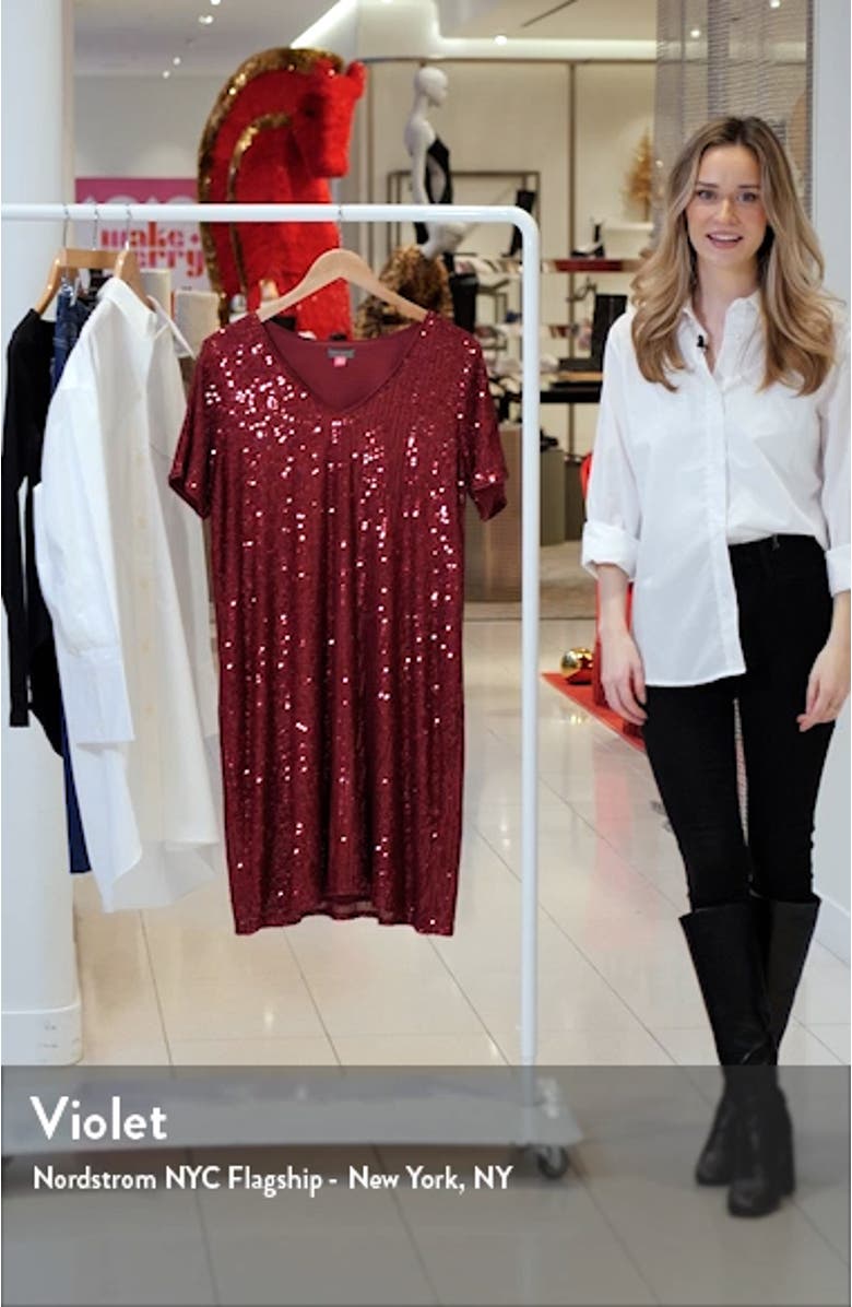 V-Neck Sequin Shift Dress, sales video thumbnail