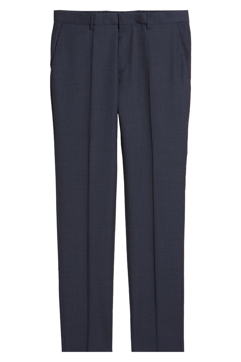 Genius Microcheck Slim Fit Flat Front Wool Dress Pants, Alternate, color, NAVY