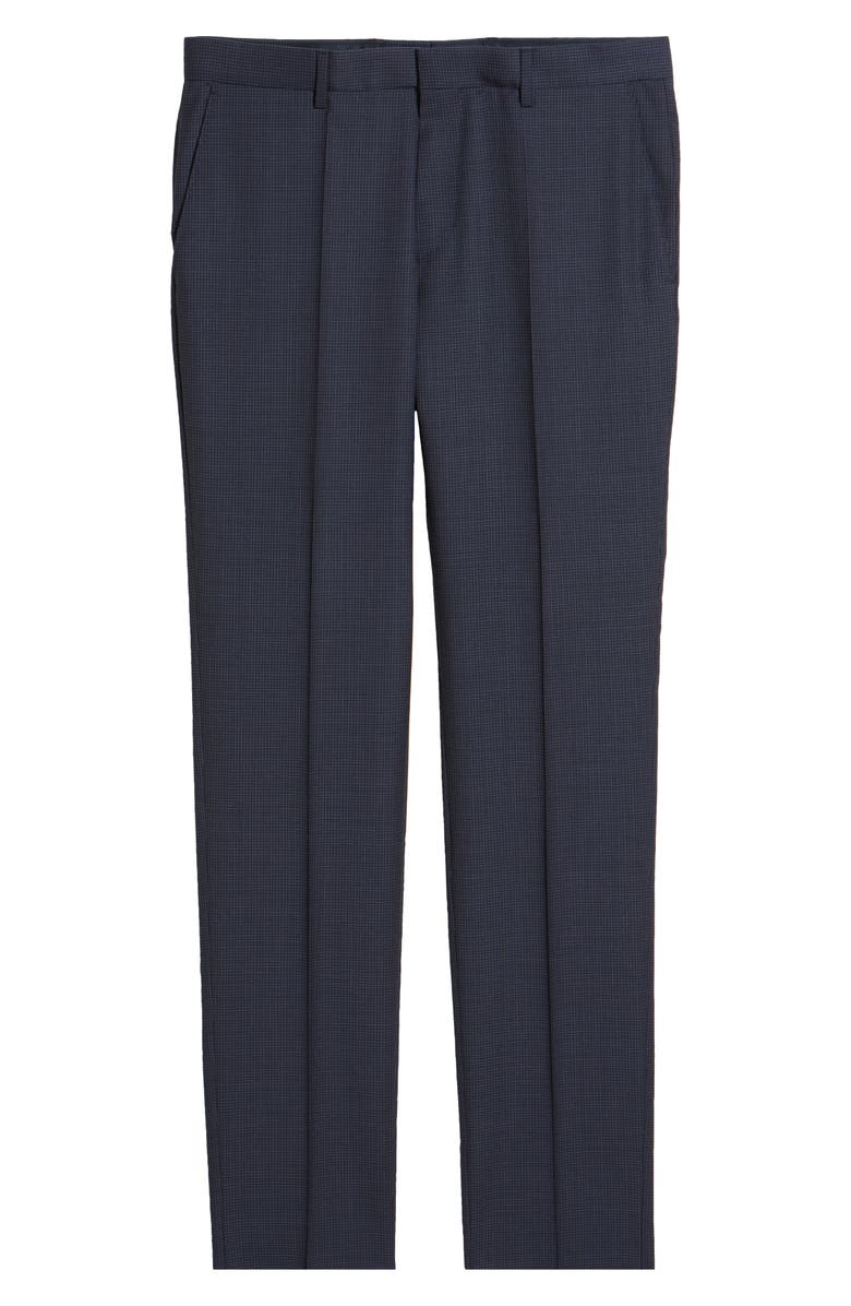 BOSS Genius Microcheck Slim Fit Flat Front Wool Dress Pants, Alternate, color, 