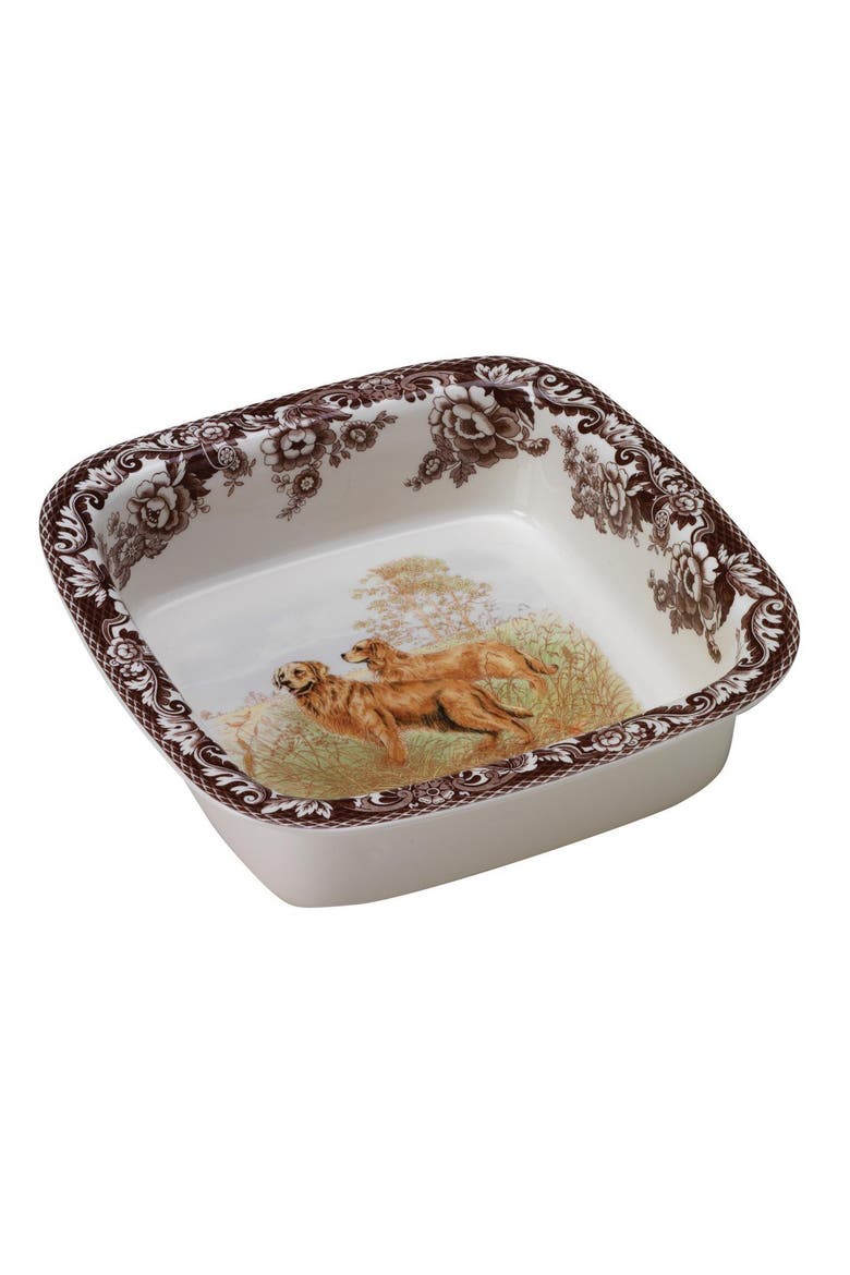 Woodland 10" Square Rim Dish, Golden Retriever, Main, color, Brown