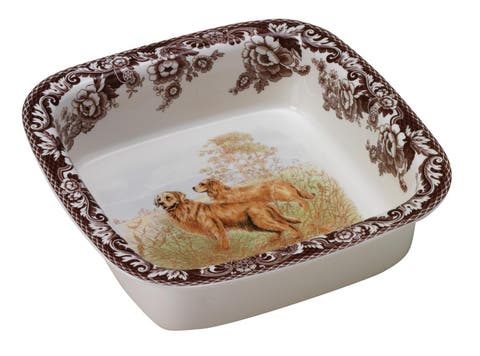 Woodland 10" Square Rim Dish, Golden Retriever