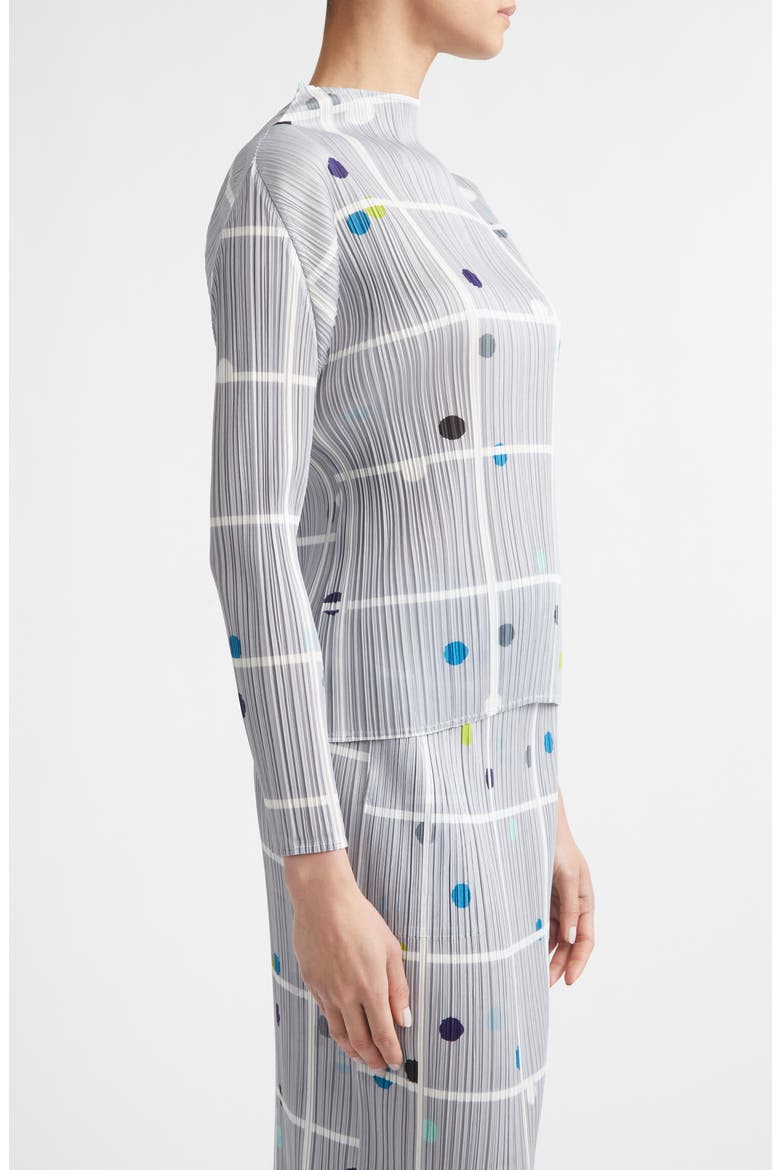 Crossing Dots Pleated Funnel Neck Top, Alternate, color, LIGHT GRAY