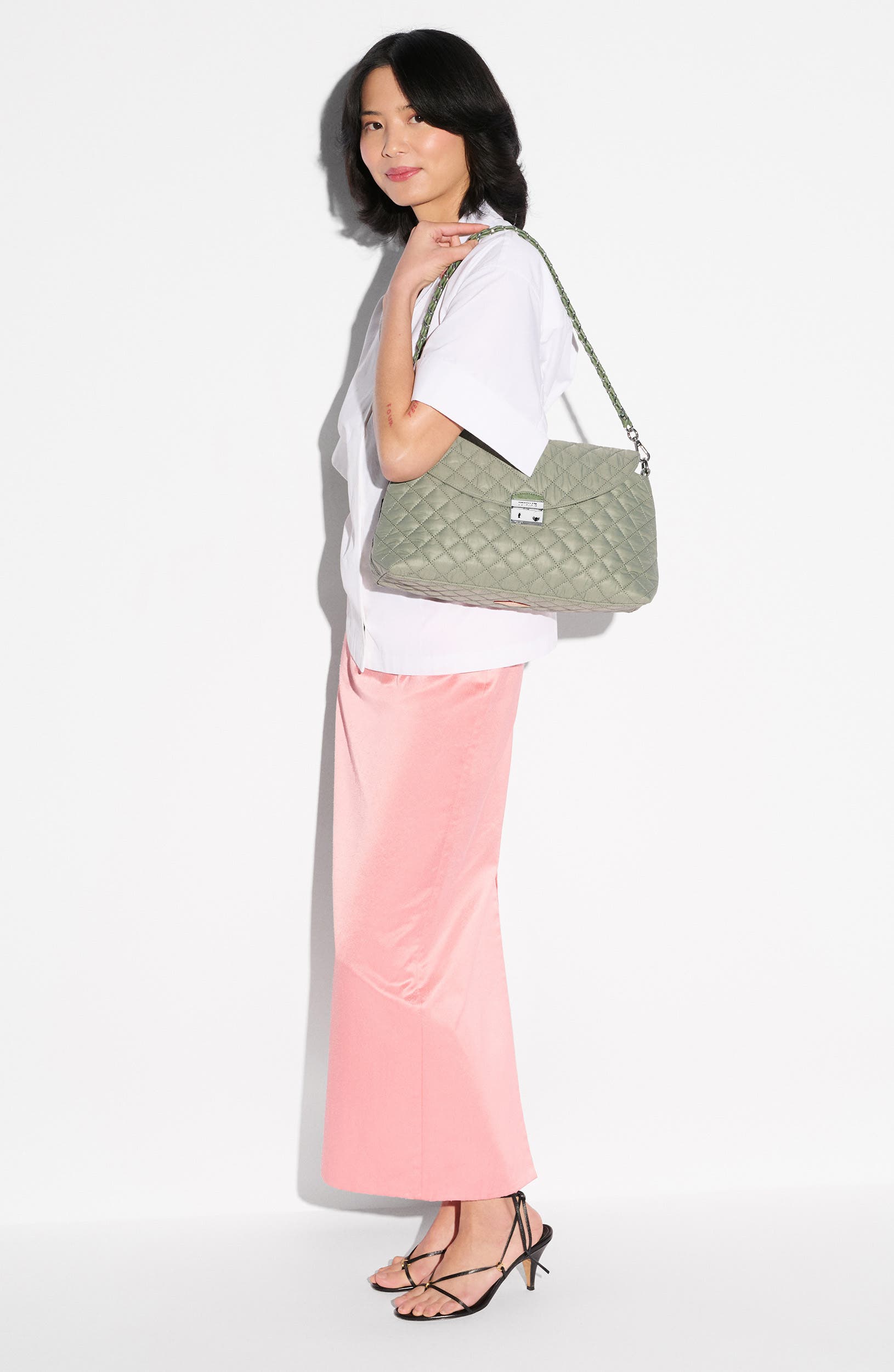 MZ Wallace Crosby Lock Quilted Nylon Shoulder Bag, Alternate, color, Agave Green