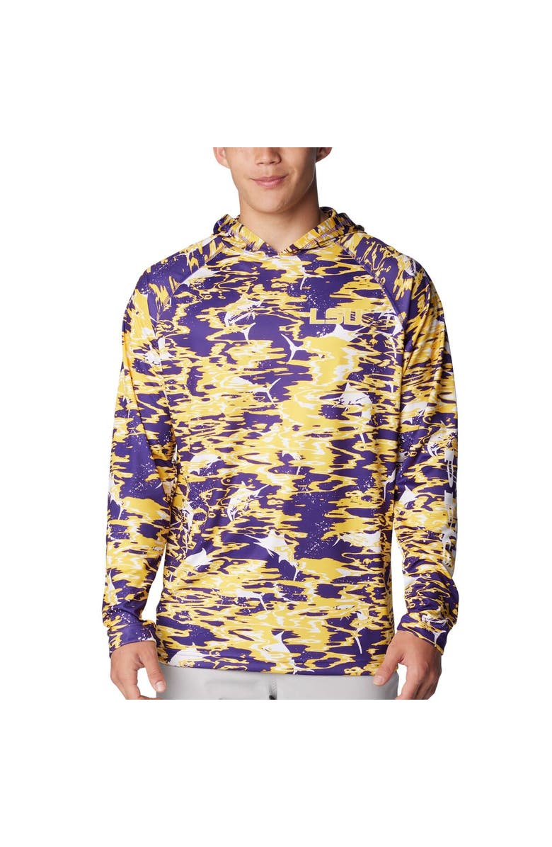 Columbia Men's Columbia Purple LSU Tigers PFG Terminal Tackle Omni-Shade Rippled Long Sleeve Hooded T-Shirt, Alternate, color, 
