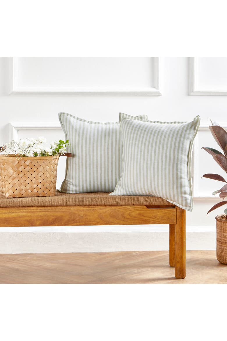 Linen Throw Pillow Cover with Invisible Zipper, 20 x 20 Inches - Santa Barbara, Alternate, color, Sage and White