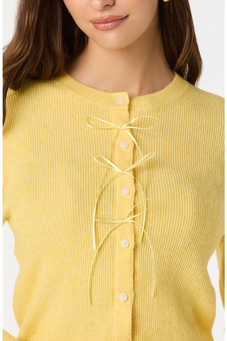 Satin Bow Knit Cardigan, Alternate, color, YELLOW