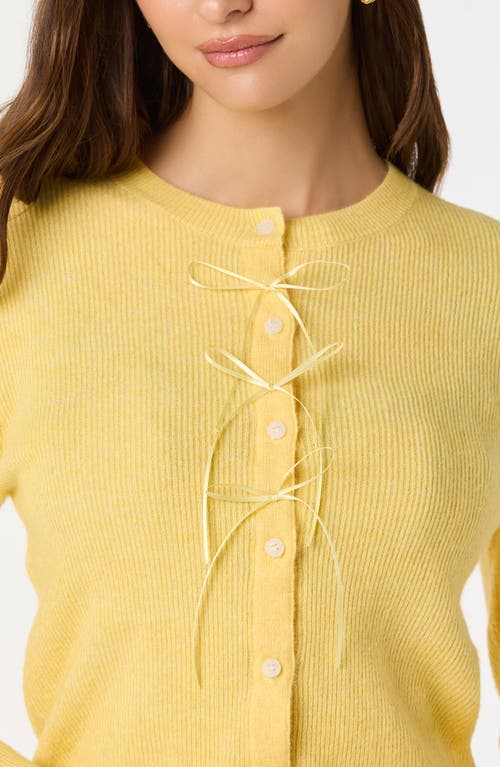 Astr The Label Satin Bow Knit Cardigan In Yellow